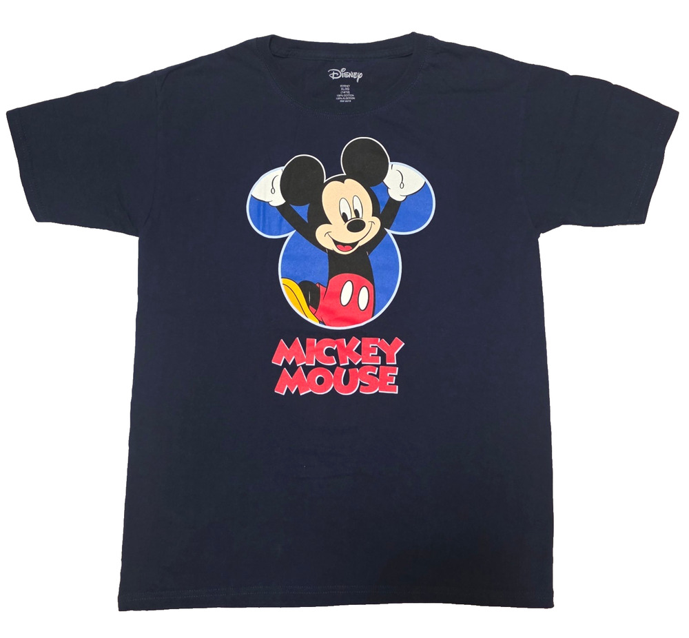Disney Mickey Mouse Double Sided Graphic T-Shirt Kids XL (14/16) Navy Blue Short